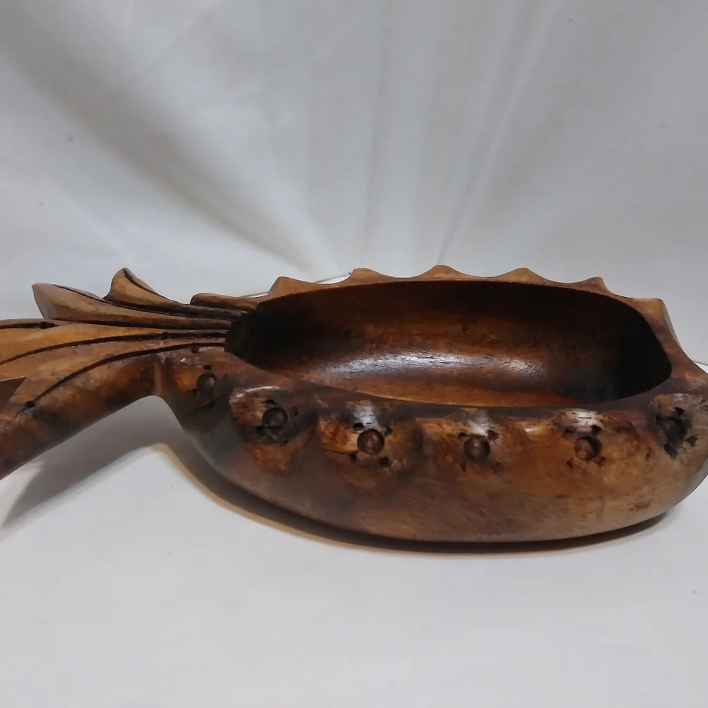 Hand Made Monkey Wood Carved Wooden Bowl Pineapple Dish Vintage Tiki Bar - Picture 5 of 13